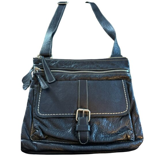 Roots Black Leather Crossbody Bag With Adjustable Strap & Multiple Compartments - Picture 1 of 10